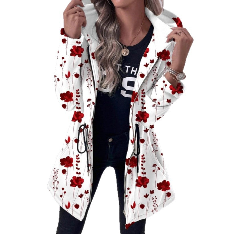 Damen Blumenprint Kapuzenparka mit wattierter Innenfütterung Echo Archiv