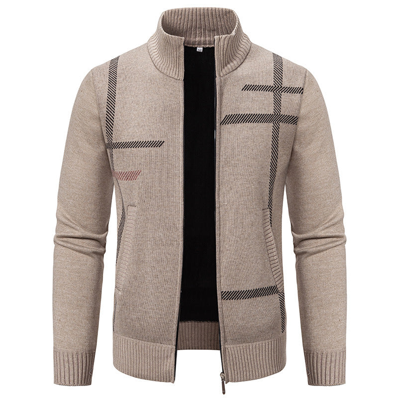 Herren Strickjacke mit modernem Zipper und hohem Kragen Echoarchiv