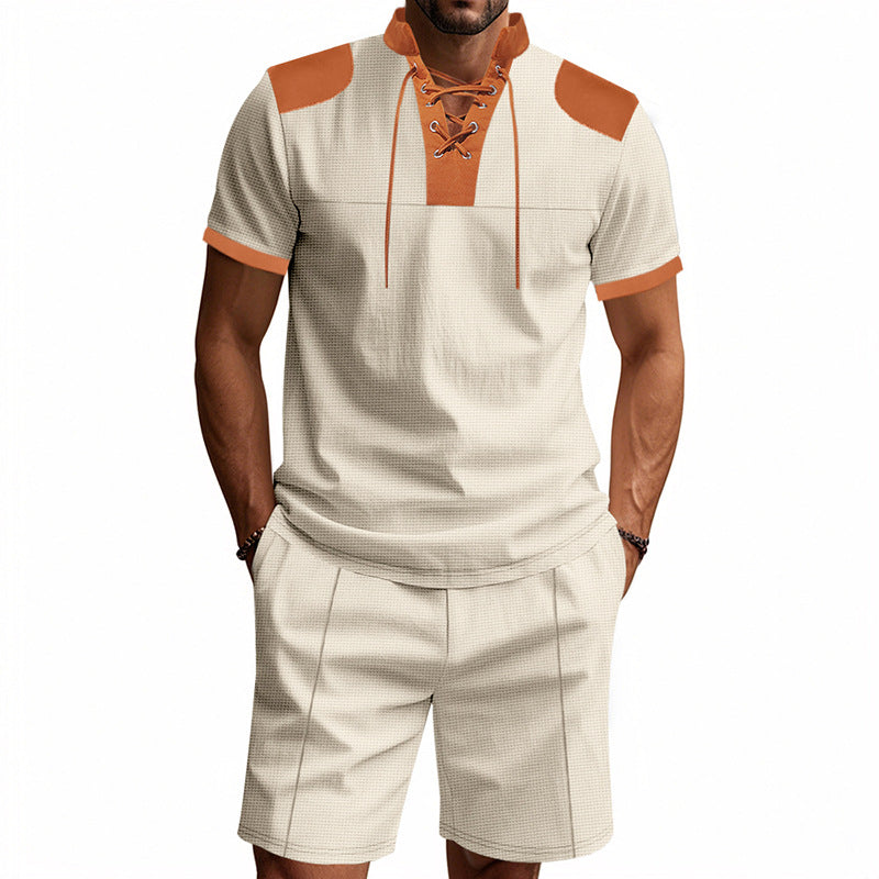 Herren sportliches Oberteil und Shorts-Set mit modischem Schnürdesign Echoarchiv