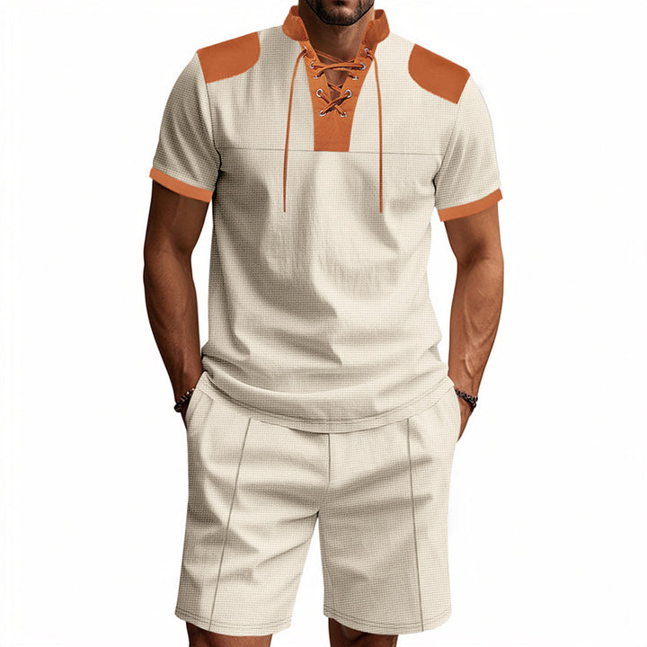 Herren sportliches Oberteil und Shorts-Set mit modischem Schnürdesign Echoarchiv