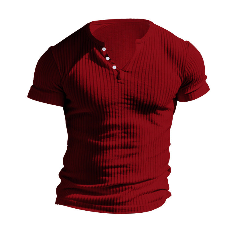 Herren kurzärmeliges Henley-T-Shirt mit strukturiertem Rippdesign und praktischem Knopfverschluss – Marzano