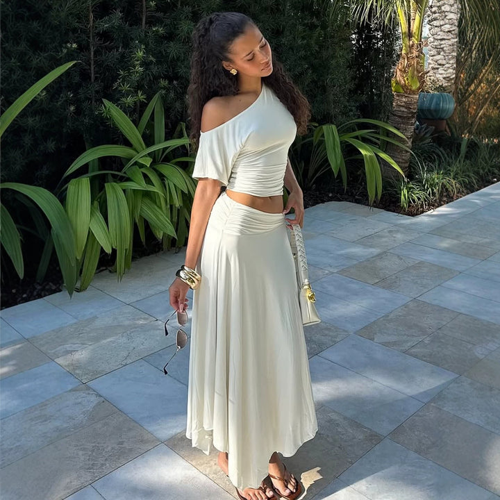 Damen Elegantes Maxikleid mit asymmetrischem Design und Raffung Echo Archiv