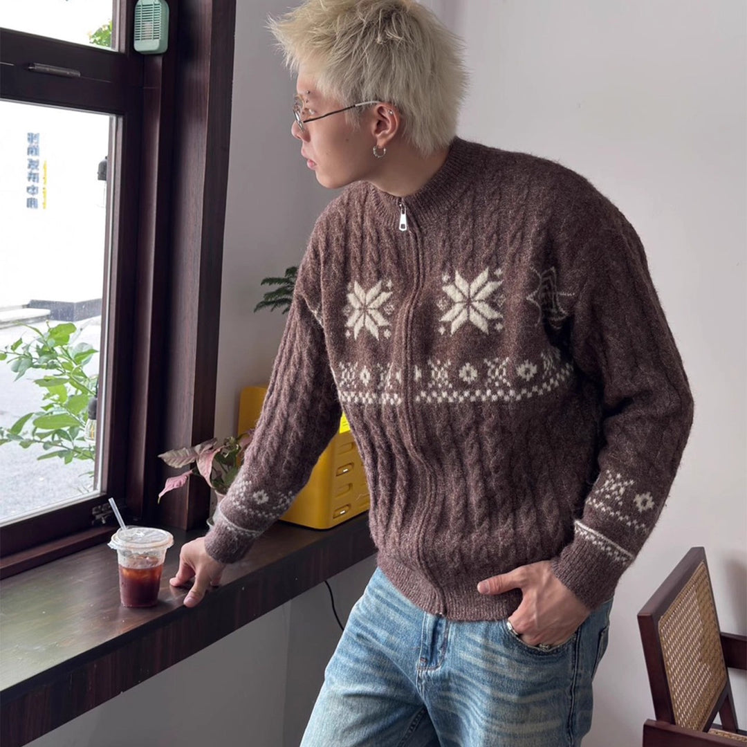 Herren Pullover mit Zipper und geometrischem Muster Echoarchiv