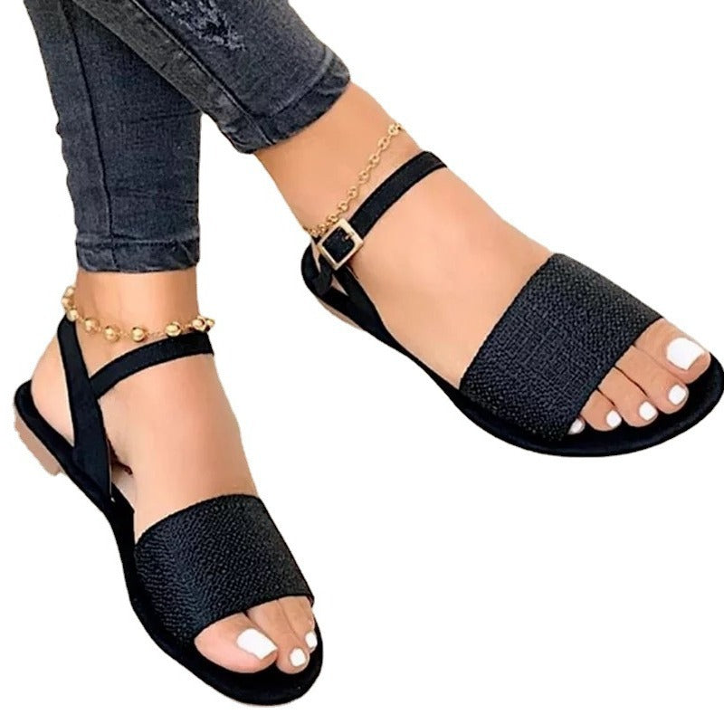 Damen nan flache Sandalette mit breiter Strassbandage und verstellbarem Knöchelriemen Echo Archiv