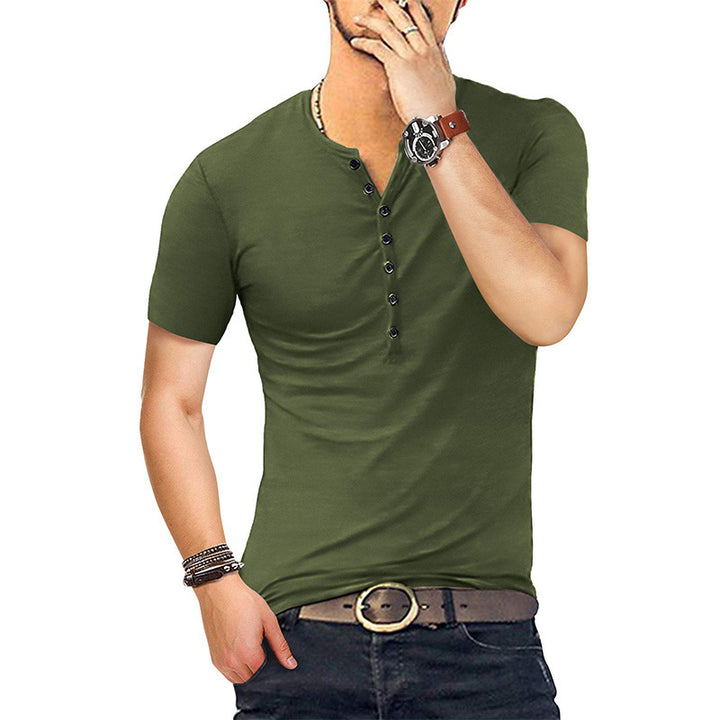 Herren Kurzarm-Henley-Shirt mit stilvollem Knopfverschluss Echoarchiv