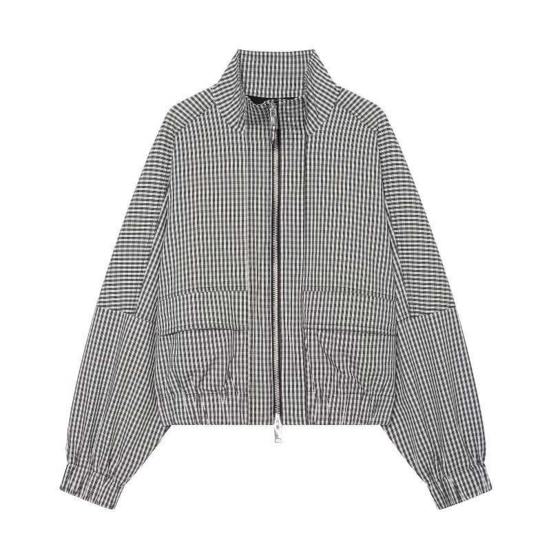 Damen Gekürzte Boxy‑Jacke im Vichy‑Karo mit Stehkragen und Zweiwege‑Reißverschluss Echo Archiv