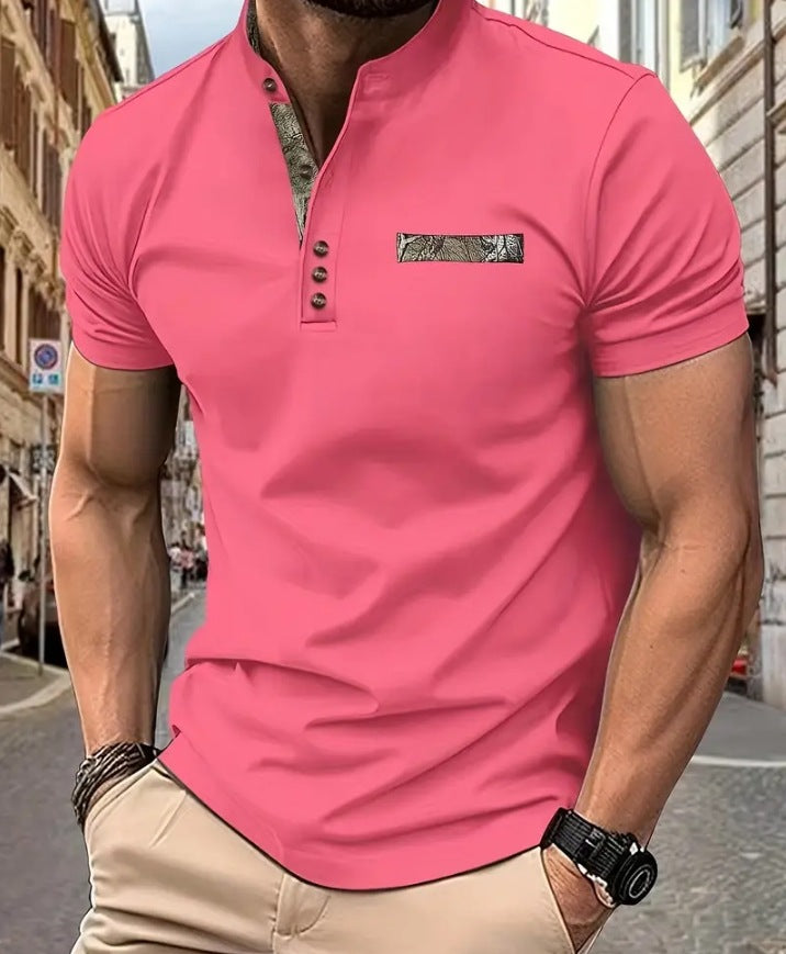 Herren Poloshirt mit modischem Stehkragen und eleganten Knöpfen Echoarchiv