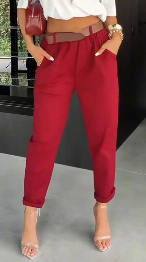 Damen nan hochtaillierte Paperbag-Hose mit gerafftem Bund, Eingrifftaschen und gekrempeltem Saum Echo Archiv