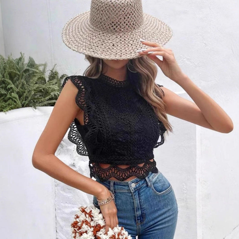 Damen Spitze Detail kurze Bluse Echoarchiv