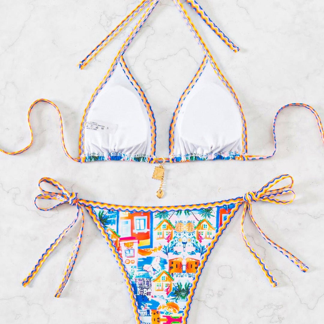 Damen Triangel-Bikini mit verspieltem Palmenmuster Echo Archiv