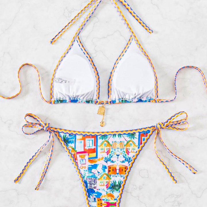 Damen Triangel-Bikini mit verspieltem Palmenmuster Echo Archiv