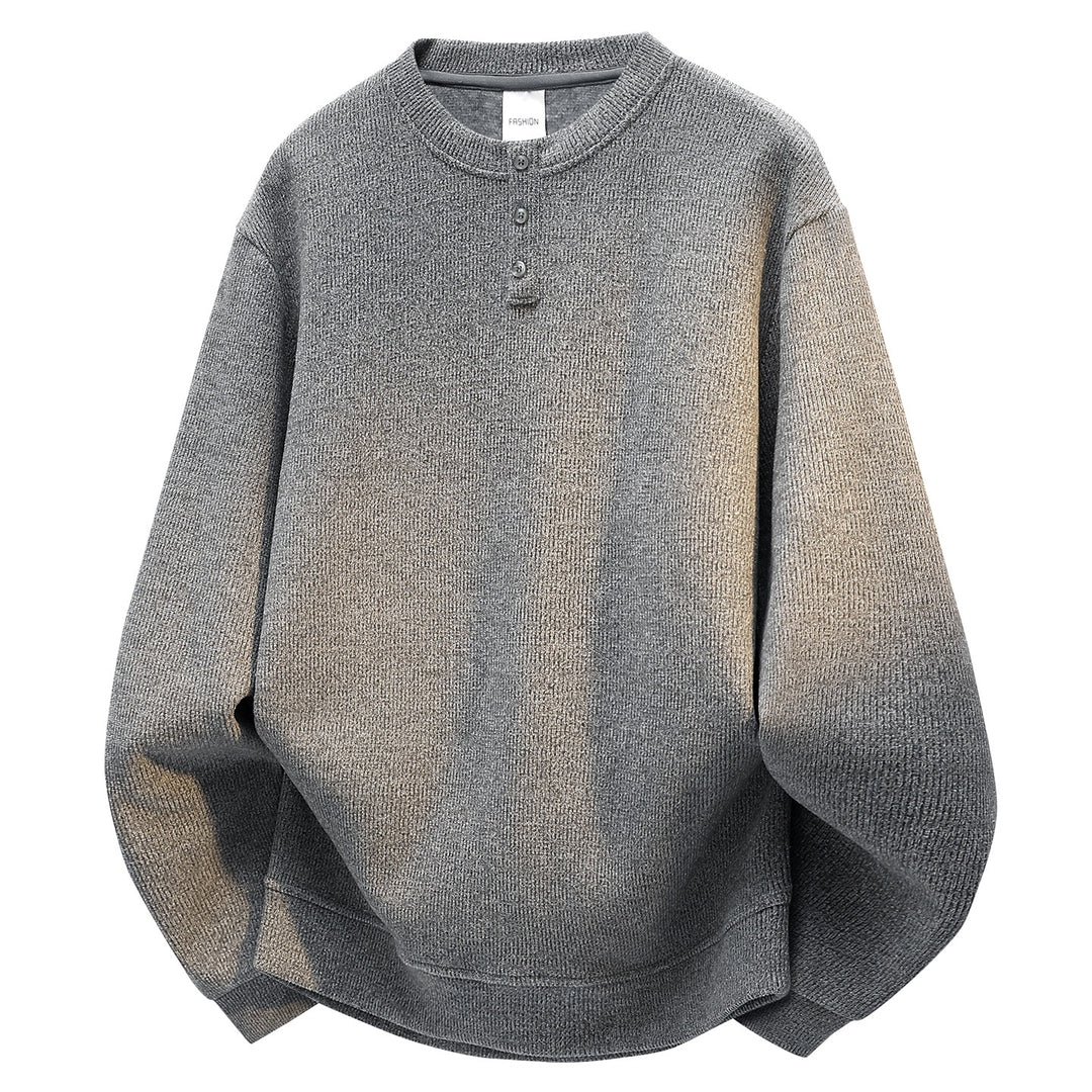 Herren Oversize Strukturierter Henley-Strickpullover mit dreifacher Knopfleiste Echoarchiv
