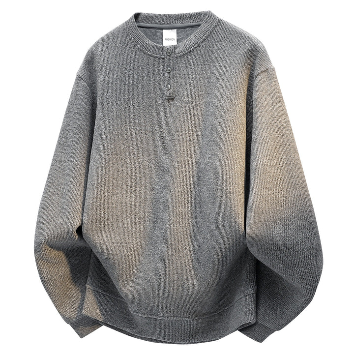Herren Oversize Strukturierter Henley-Strickpullover mit dreifacher Knopfleiste Echoarchiv