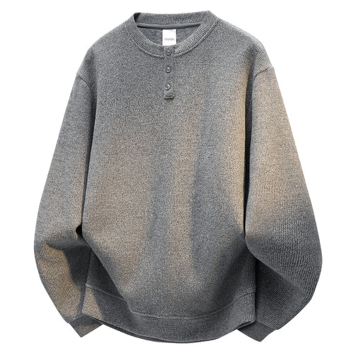 Herren Oversize Strukturierter Henley-Strickpullover mit dreifacher Knopfleiste Echoarchiv