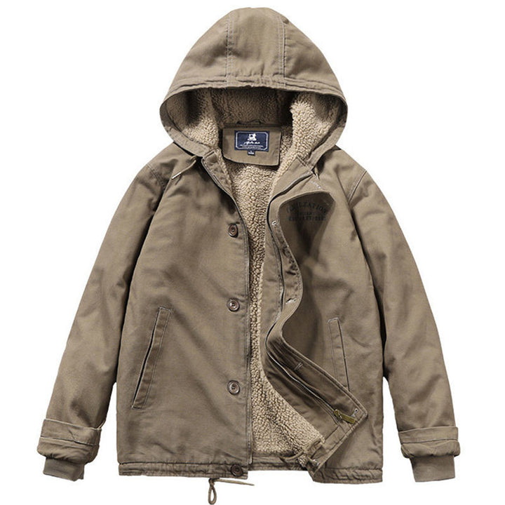 Herren Kapuzenjacke im Vintage-Worker-Stil mit Sherpa‑Futter – Taviero