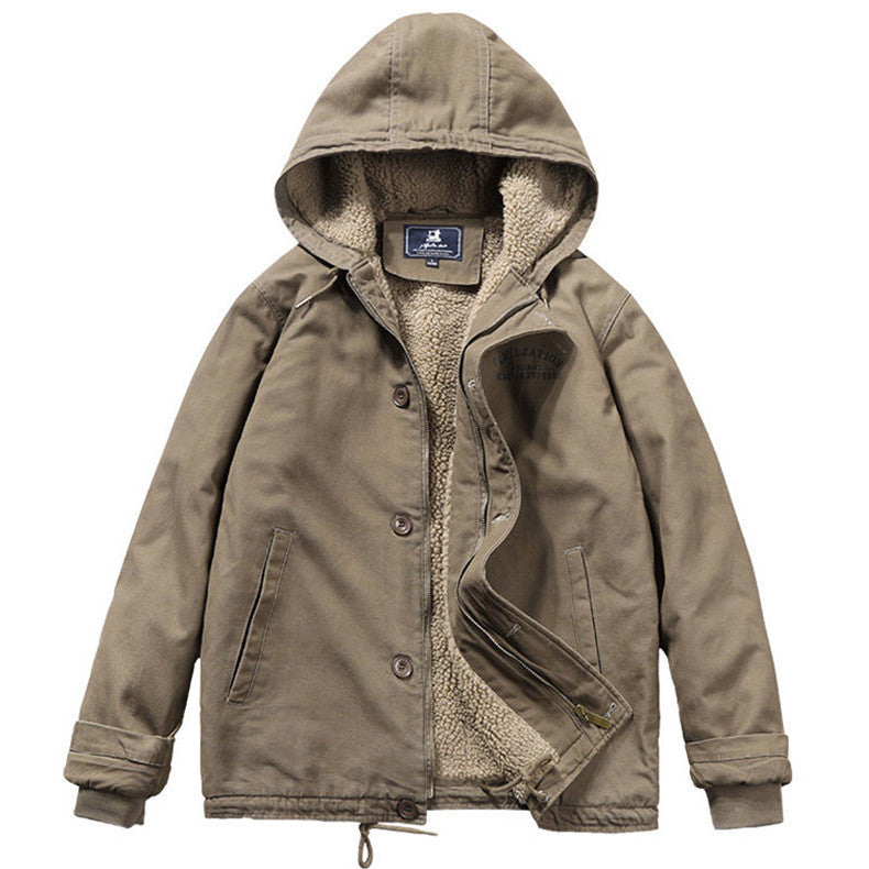 Herren Canvas‑Hoodie‑Parka mit durchgehendem Teddyfleece‑Futter und Kordelzug Echoarchiv