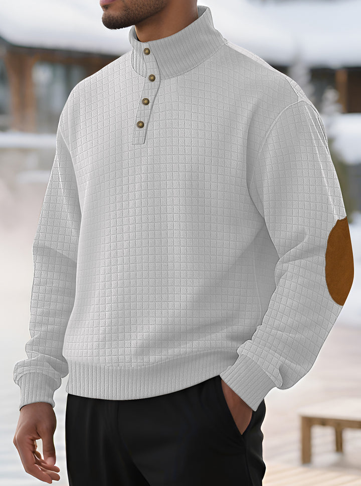 Herren modischer Stehkragenpullover mit strukturiertem Gewebe und Knopfverschluss Echoarchiv