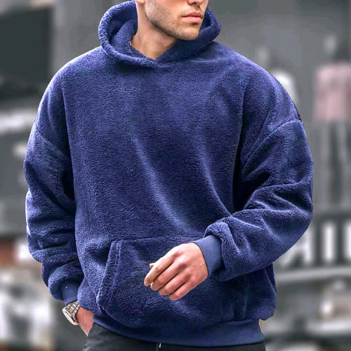 Herren oversized Fleece-Pullover mit praktischen Taschen und Kapuze Echoarchiv