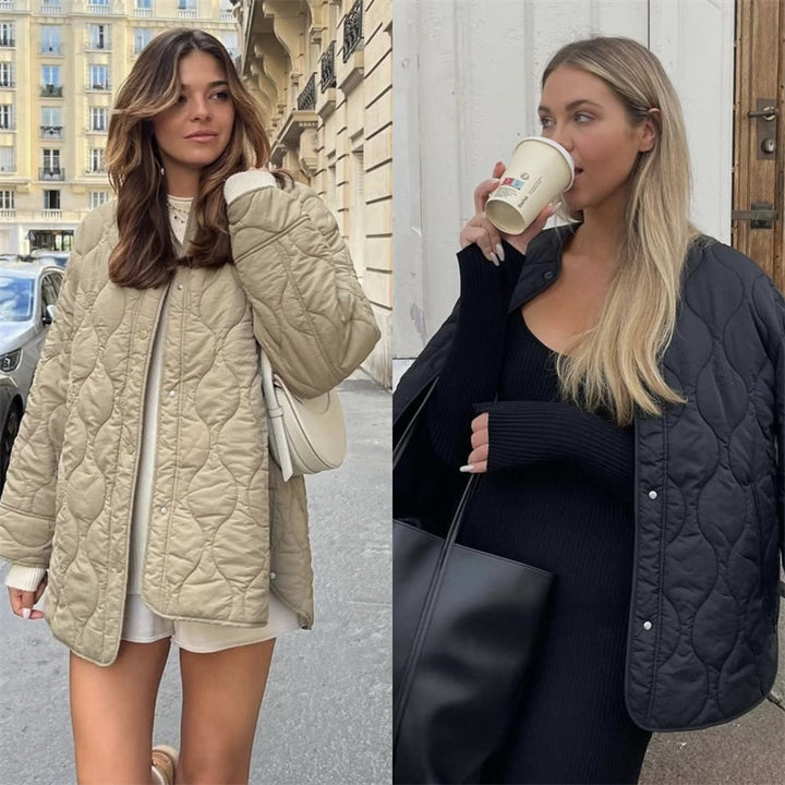 Damen Gefütterte Steppjacke im Boxy‑Schnitt mit Rundhalsausschnitt Echoarchiv