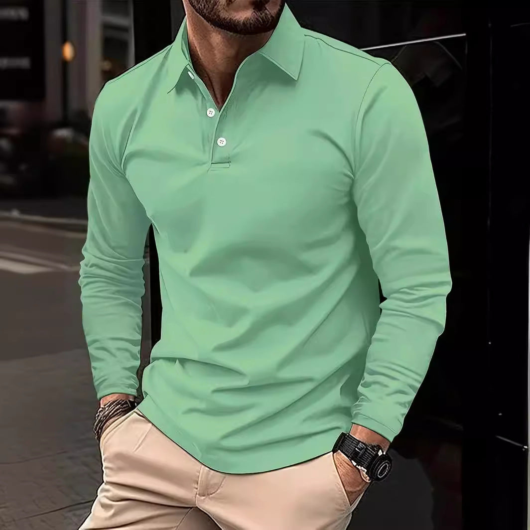 Herren elegantes Langarm-Polohemd mit modischem Kragen Echoarchiv