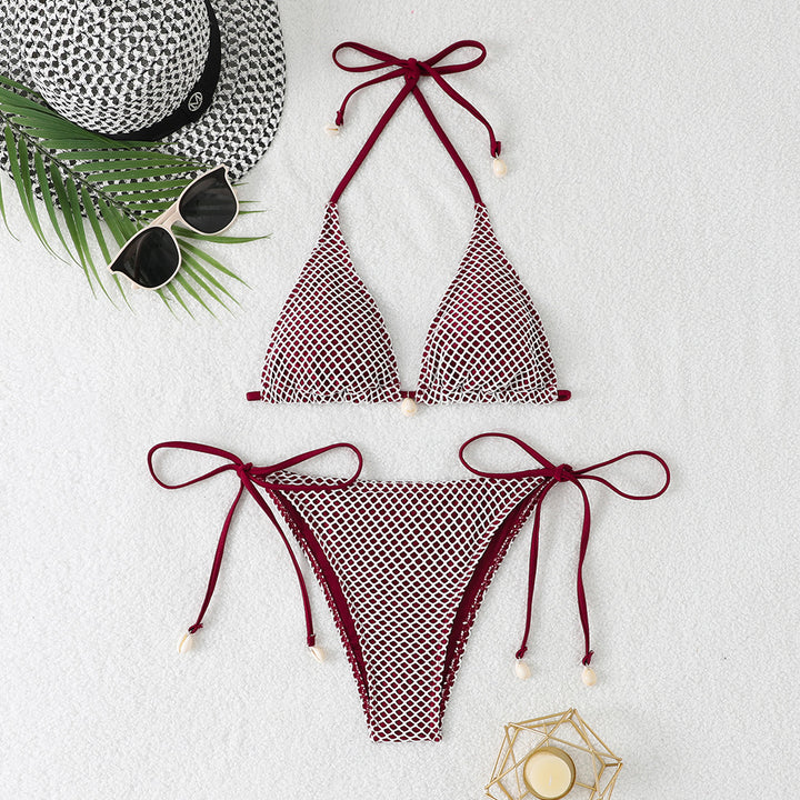 Damen Netz-Bikini mit verstellbaren Bändern und eleganten Perlendetails Echo Archiv
