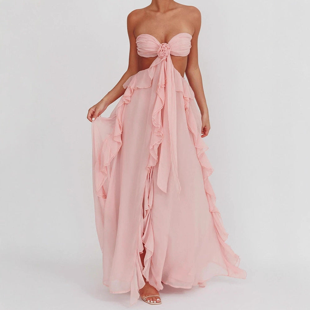 Damen Maxikleid mit Rüschen und Bandeau-Ausschnitt Echo Archiv