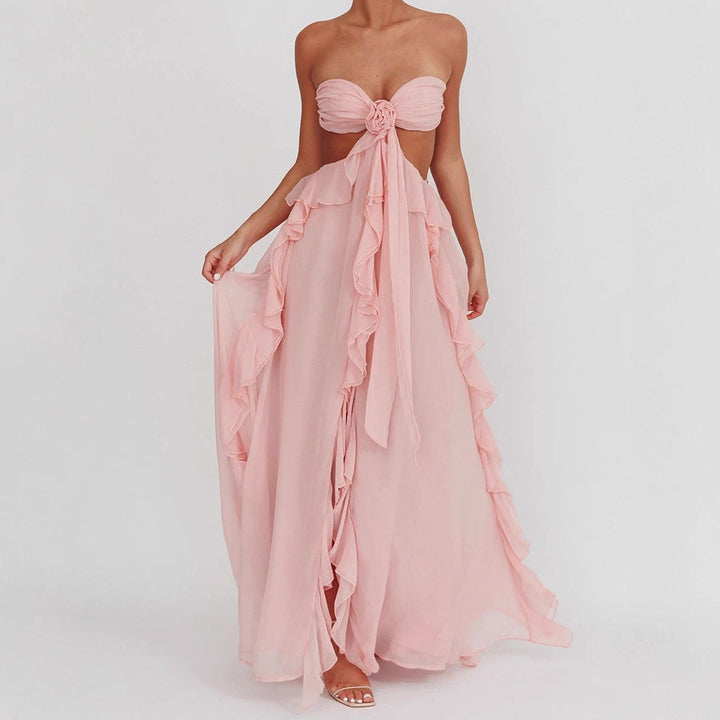 Damen Maxikleid mit Rüschen und Bandeau-Ausschnitt Echo Archiv
