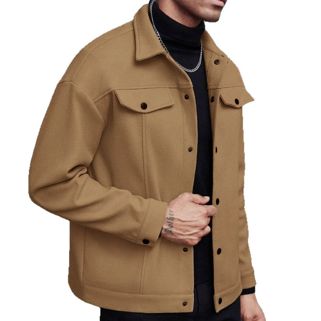 Herren Overshirt-Jacke im Trucker-Stil mit Wollmix-Optik und Druckknöpfen Echoarchiv