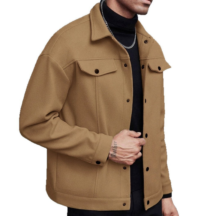 Herren Overshirt-Jacke im Trucker-Stil mit Wollmix-Optik und Druckknöpfen Echoarchiv