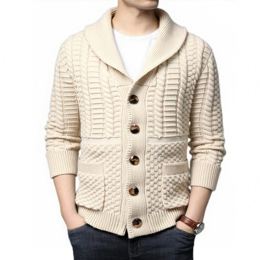 Herren modische Strickjacke mit tiefem V-Ausschnitt und stylishem Zopfdesign Echoarchiv