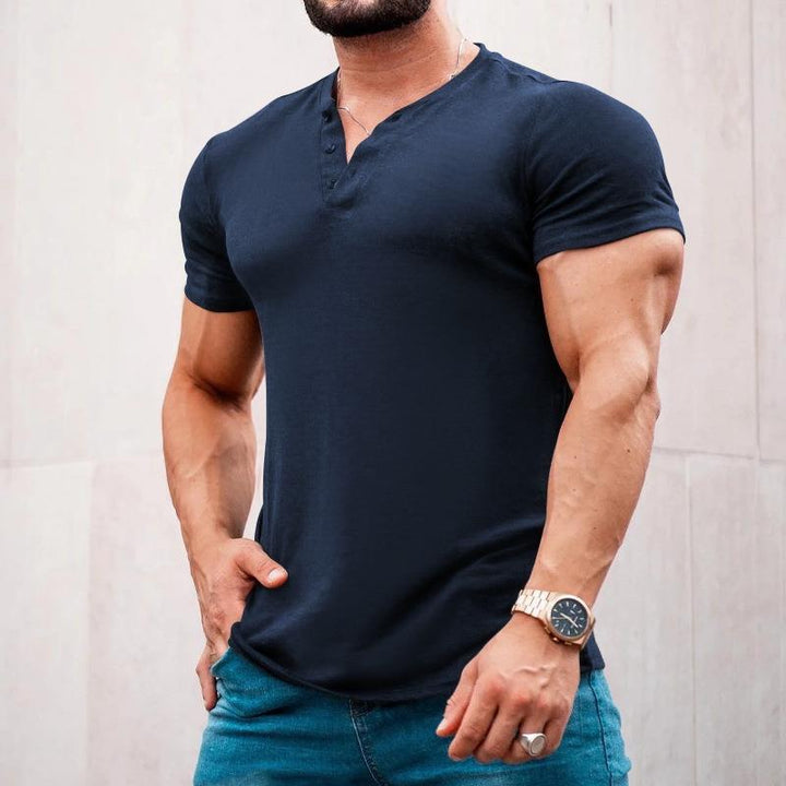Herren Kurzarm-Henley-T-Shirt aus hochwertiger Baumwolle mit Knopfleiste Echoarchiv