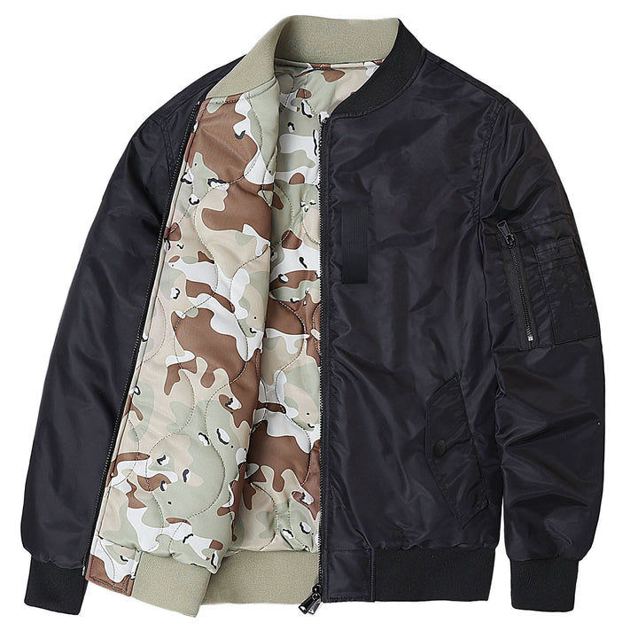 Men's Reversible Quilted-Lined Bomber Jacket with Sleeve Utility Pocket and Ribbed Trims – Brevano