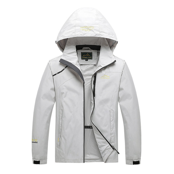 Herren atmungsaktive Softshell Trekkingjacke mit verstaubarem Kapuze, Mesh-Futter und multifunktionalen Reißverschlusstaschen – Taviero