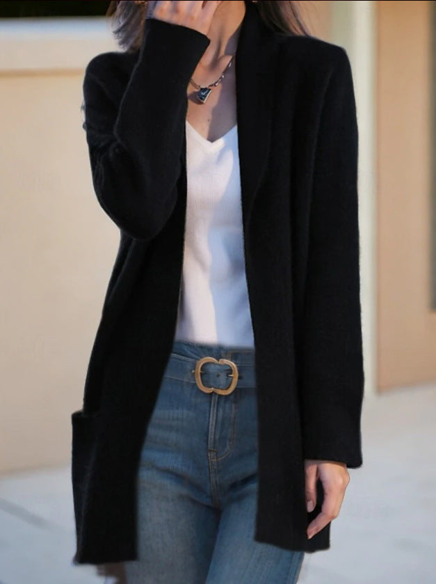 Damen Offener Longcardigan aus Soft‑Strick mit aufgesetzten Taschen – Veloura