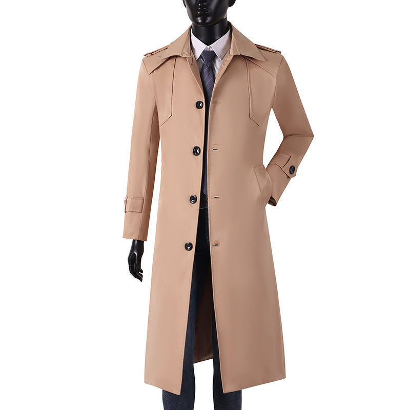 Herren Lang geschnittener Trenchcoat mit klassischem Revers und wasserabweisendem Finish Echoarchiv