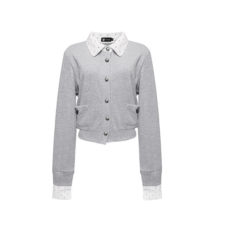 Damen Knopf-Sweatjacke mit eingesetztem Hemdkragen und Manschetten Echoarchiv