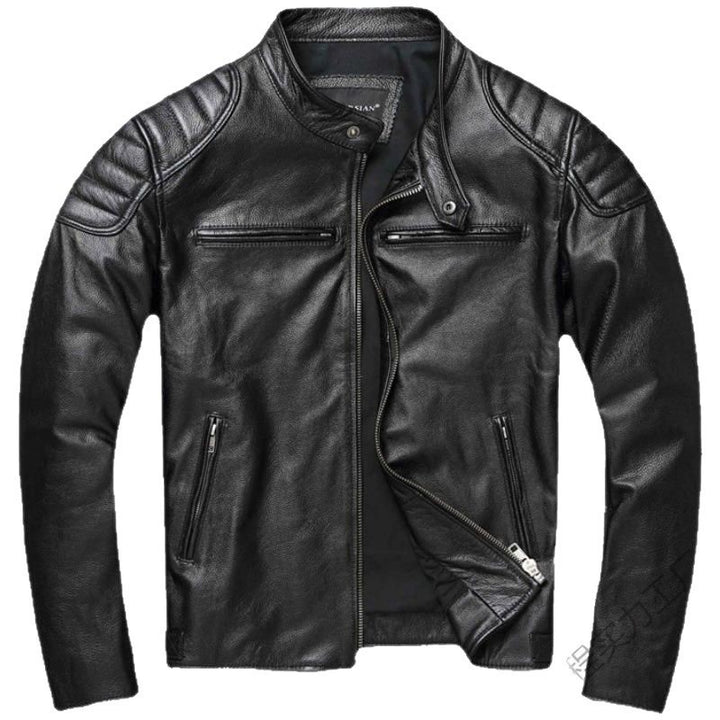 Herren Lederjacke im Vintage-Bikerstil mit Brusttaschen und Reißverschluss – Valtoré