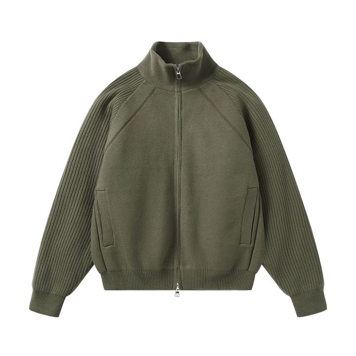 Unisex Strick-Zipjacke mit Stehkragen und gerippten Ärmeln Echoarchiv
