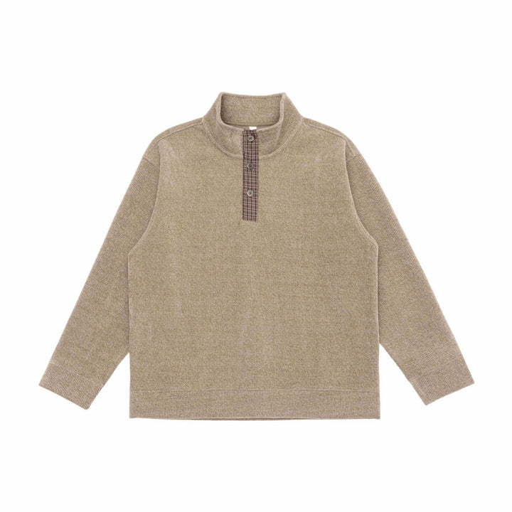 Unisex Feinstruktur-Halfzip-Pullover mit Stehkragen und karierter Knopfleiste Echoarchiv