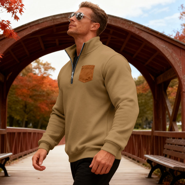 Herren Fleecepullover mit halbem Reißverschluss und praktischer Brusttasche Echoarchiv