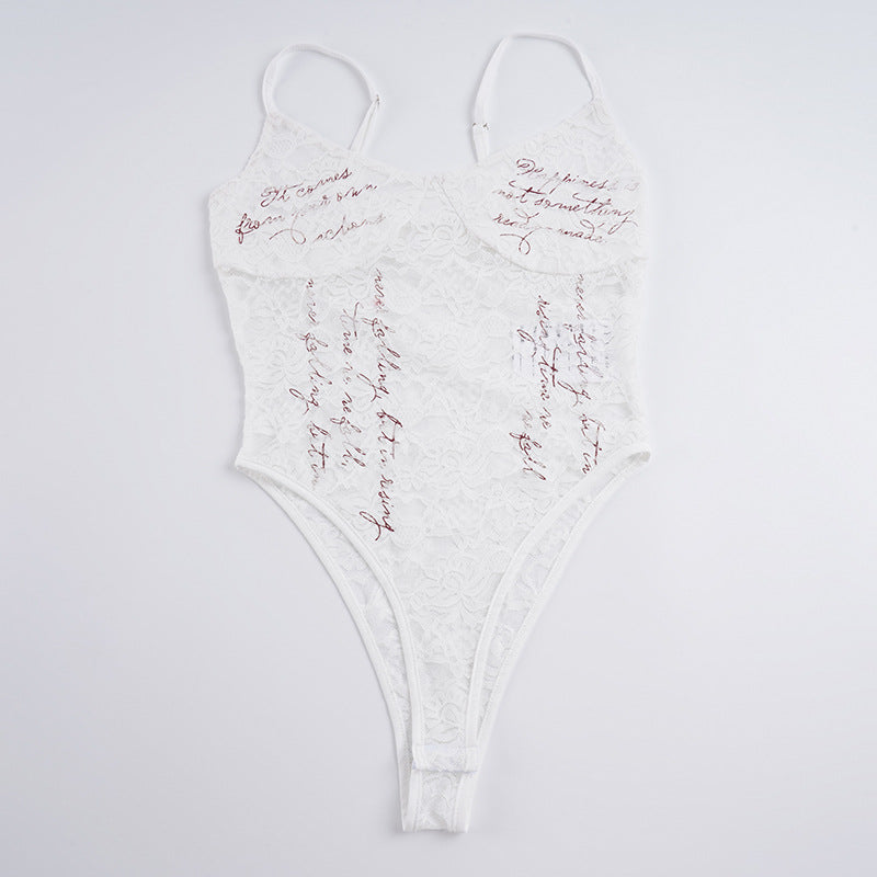 Damen Spitzen Bodysuit mit eleganten Schriftzügen Echo Archiv