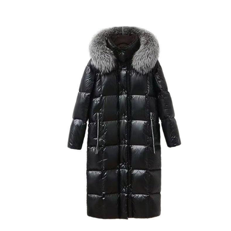 Damen Lange Daunenjacke mit Kunstfellkragen Echoarchiv