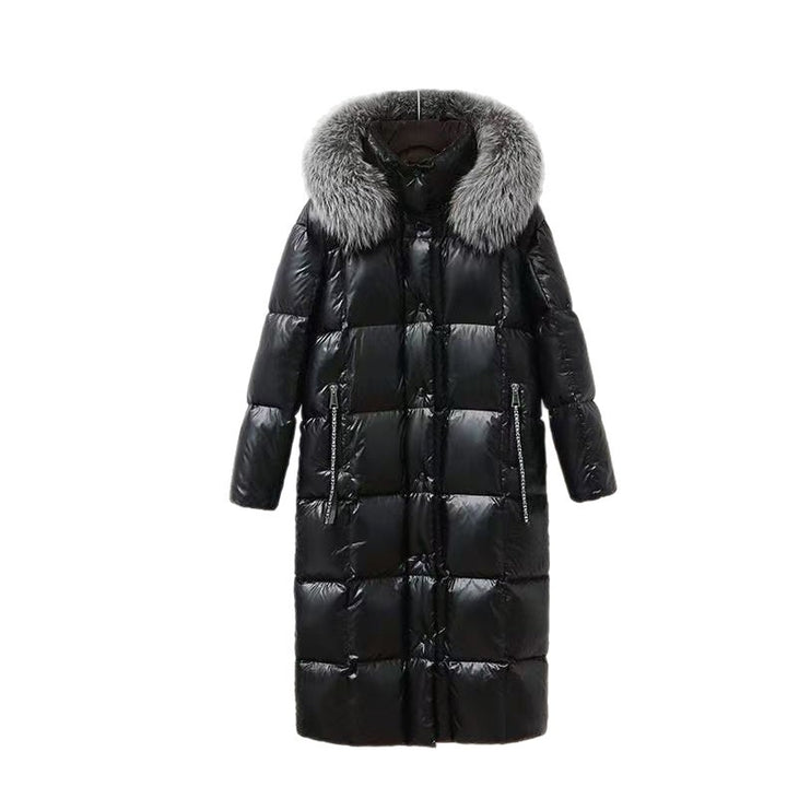 Damen Lange Daunenjacke mit Kunstfellkragen Echoarchiv