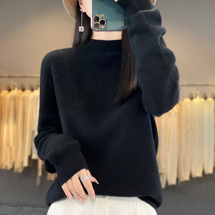 Damen Kuscheliger Mohair‑Optik Pullover mit Zierstruktur am Oberteil und Stehkragen Echoarchiv