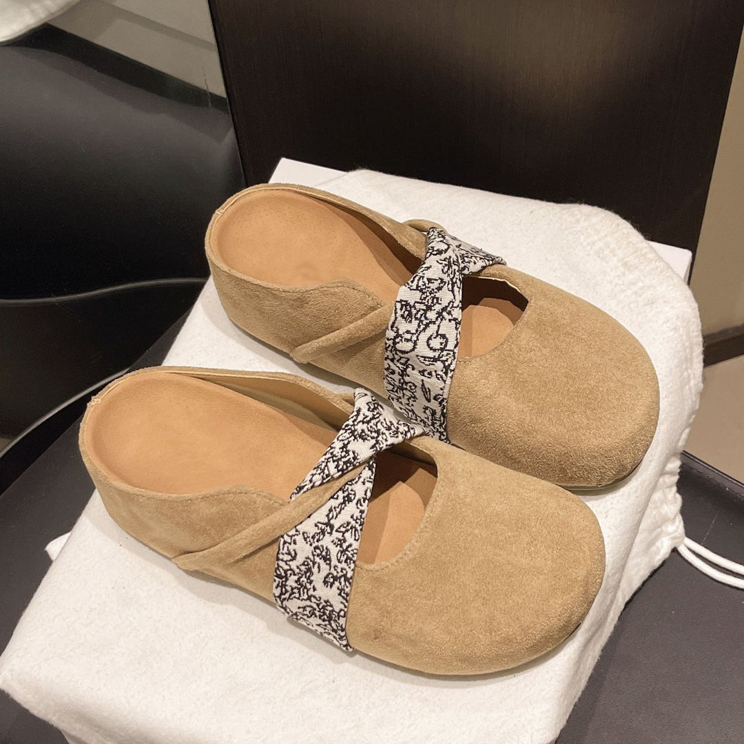 Damen Velours-Mules mit gepolstertem Fußbett und Zierkreuzriemen – Avérine