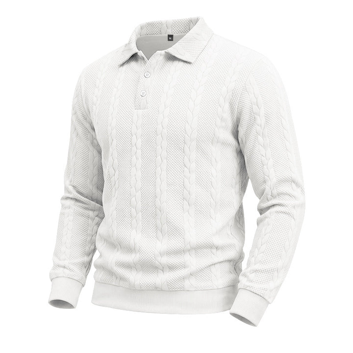 Herren Gestricktes Polo-Sweatshirt mit Zopfstrickmuster und Knopfleiste – Cavello