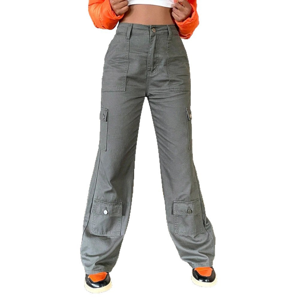 Damen Cargo-Hose mit hoher Taille, weitem Bein und aufgesetzten Pattentaschen Echo Archiv