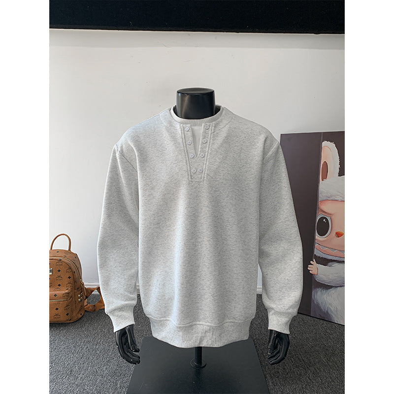 Herren Henley-Sweatshirt mit Knopfleiste, Oversize-Schnitt & gerippten Bündchen Echoarchiv