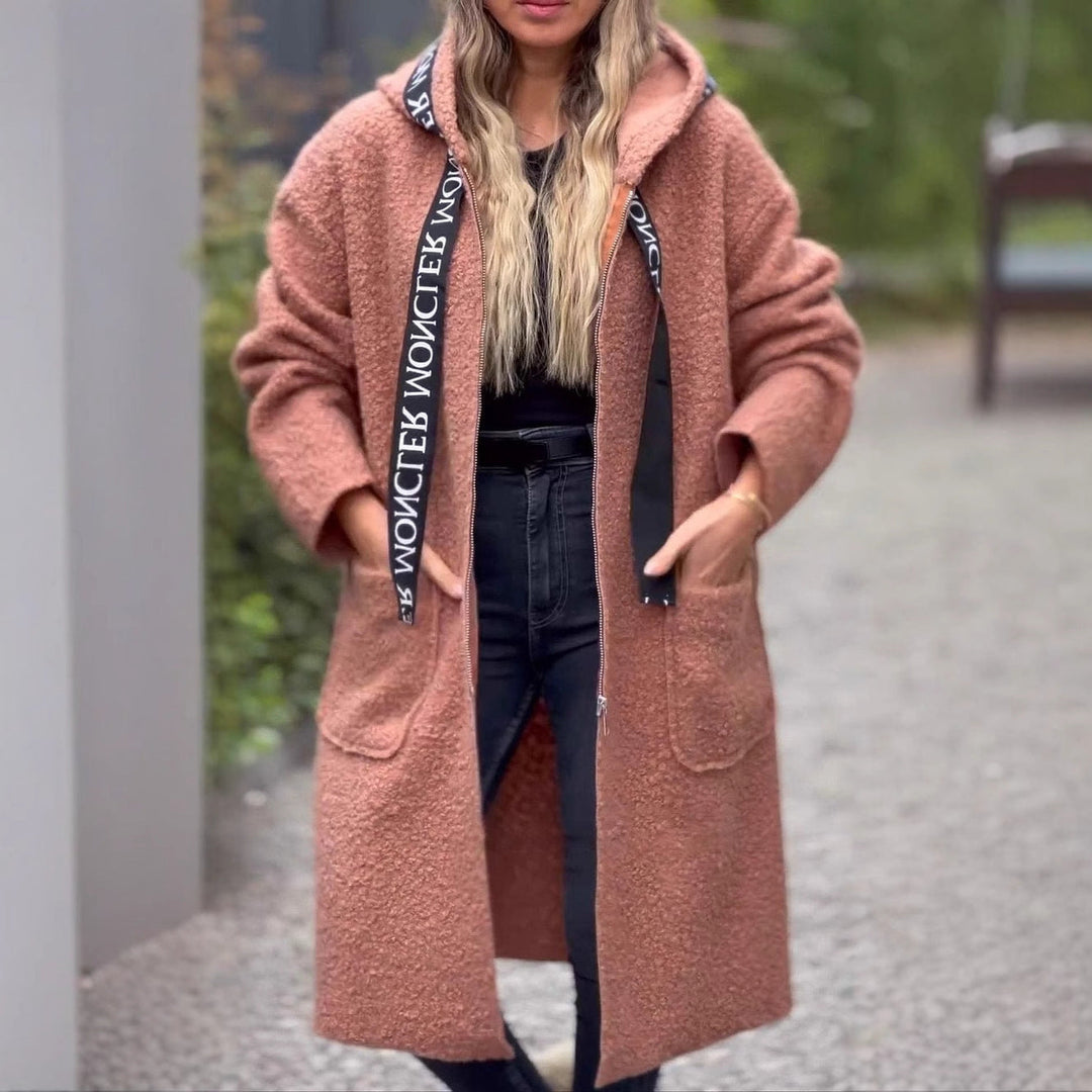 Damen Modischer Oversized-Fleece-Mantel mit praktischen Taschen und Kapuze Echoarchiv