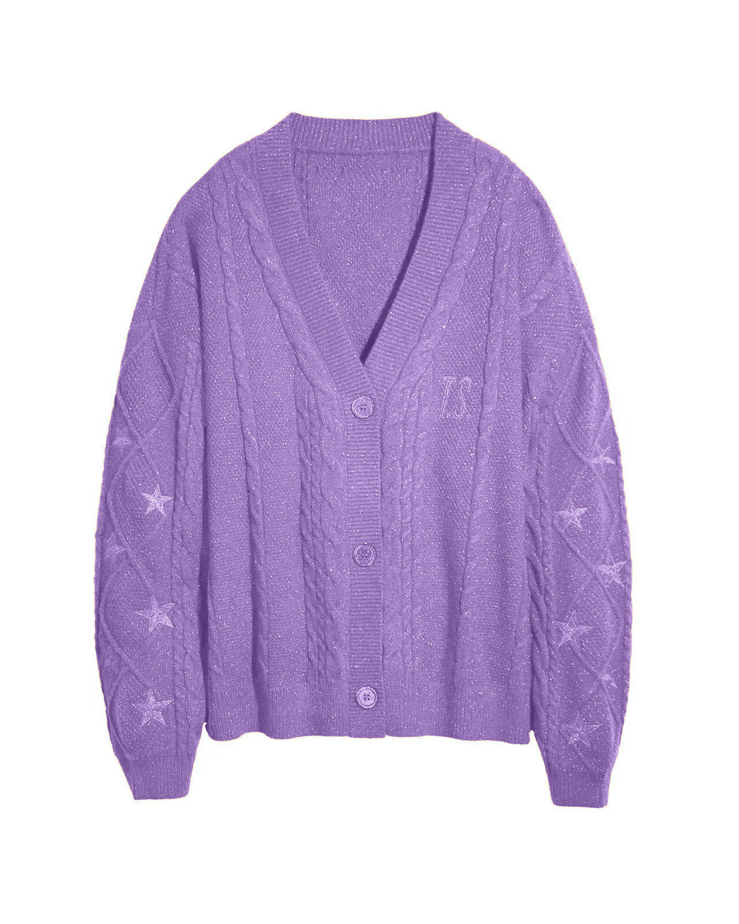 Damen nan großzügiger Grobstrick-Cardigan mit Zopfmuster, V-Ausschnitt und Sternstickereien Echo Archiv